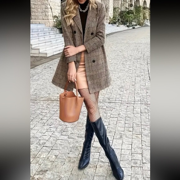 Cozy Plaid Button Up Pea Coat Jacket - Picture 5 of 5